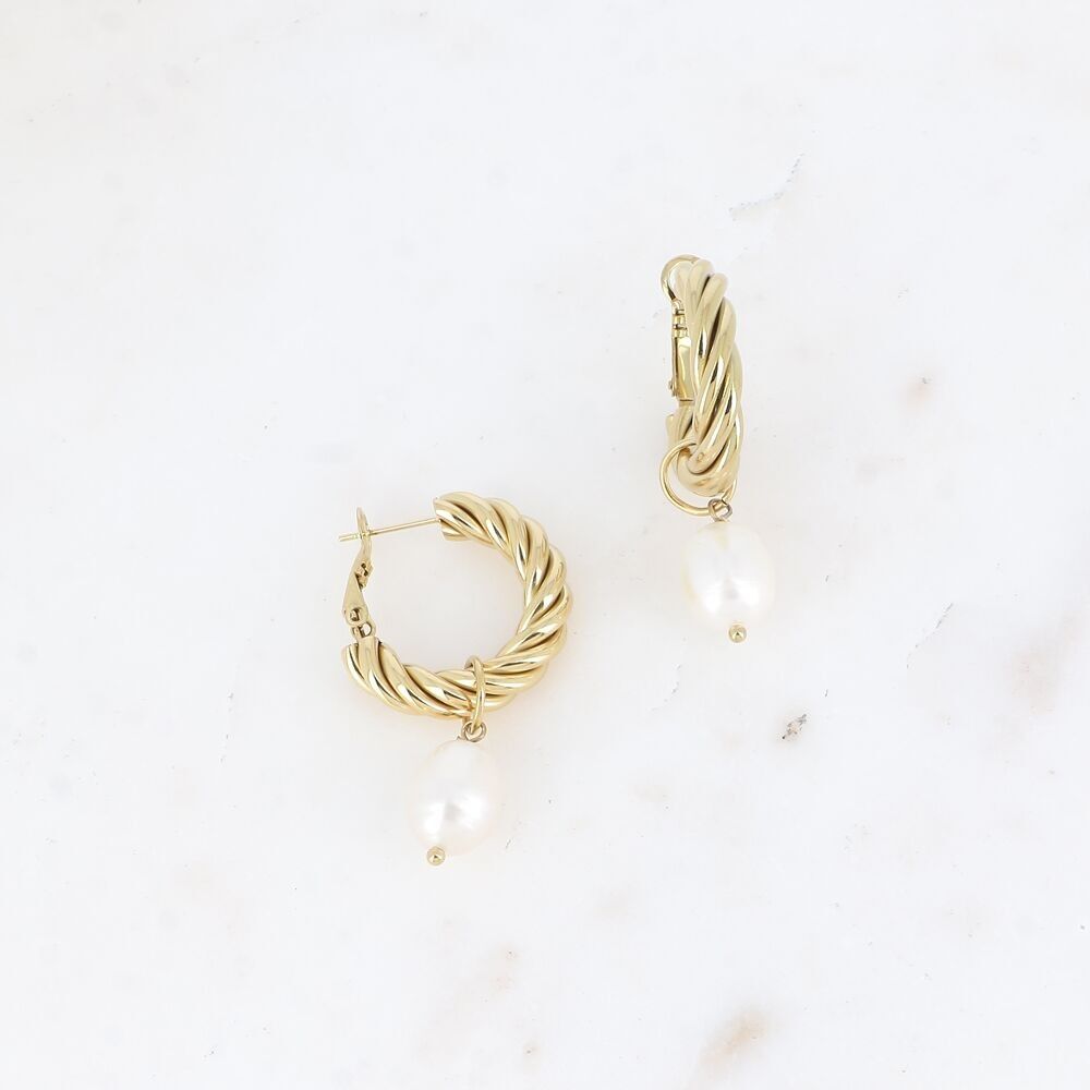 Lyla-Creolen – gedrehter Ring, Schläfer, Süßwasserperle