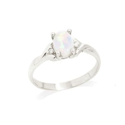 Anillo con ópalo blanco australiano ovalado natural, en plata rodiada 925/1000 - PE094R