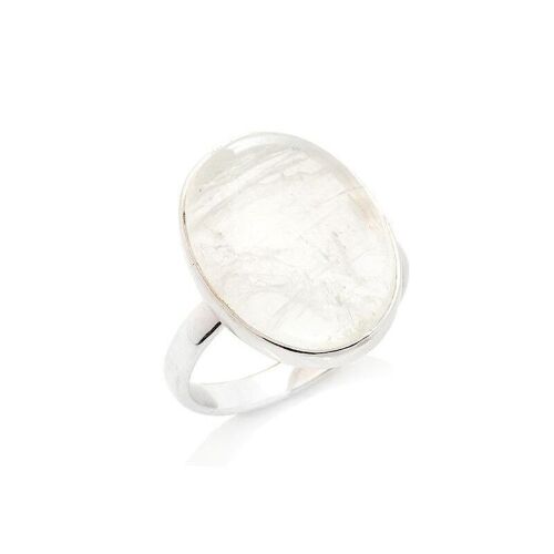 Bague avec pierre de lune blanche naturelle, en argent rhodié 925/1000 - CCP-BA004