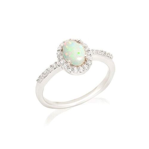 Bague ovale avec opale et oxyde de zirconium, en argent rhodié 925/1000 - CVL-BA015-OP