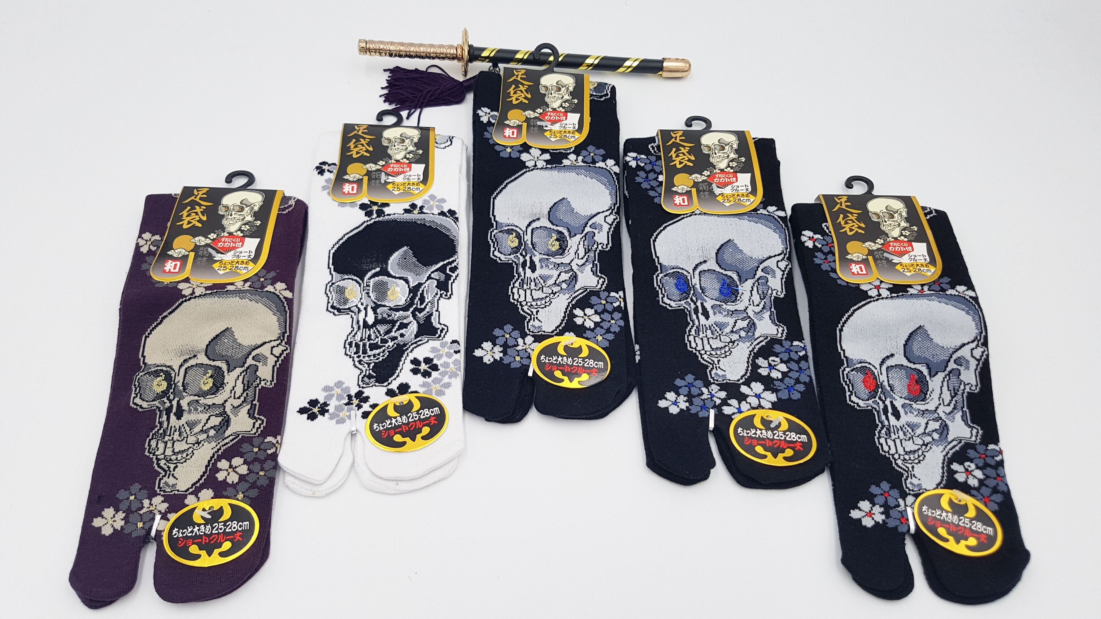 Japanische Tabi-Socken aus Baumwolle und Totenkopfmuster Größe Fr 40 - 45