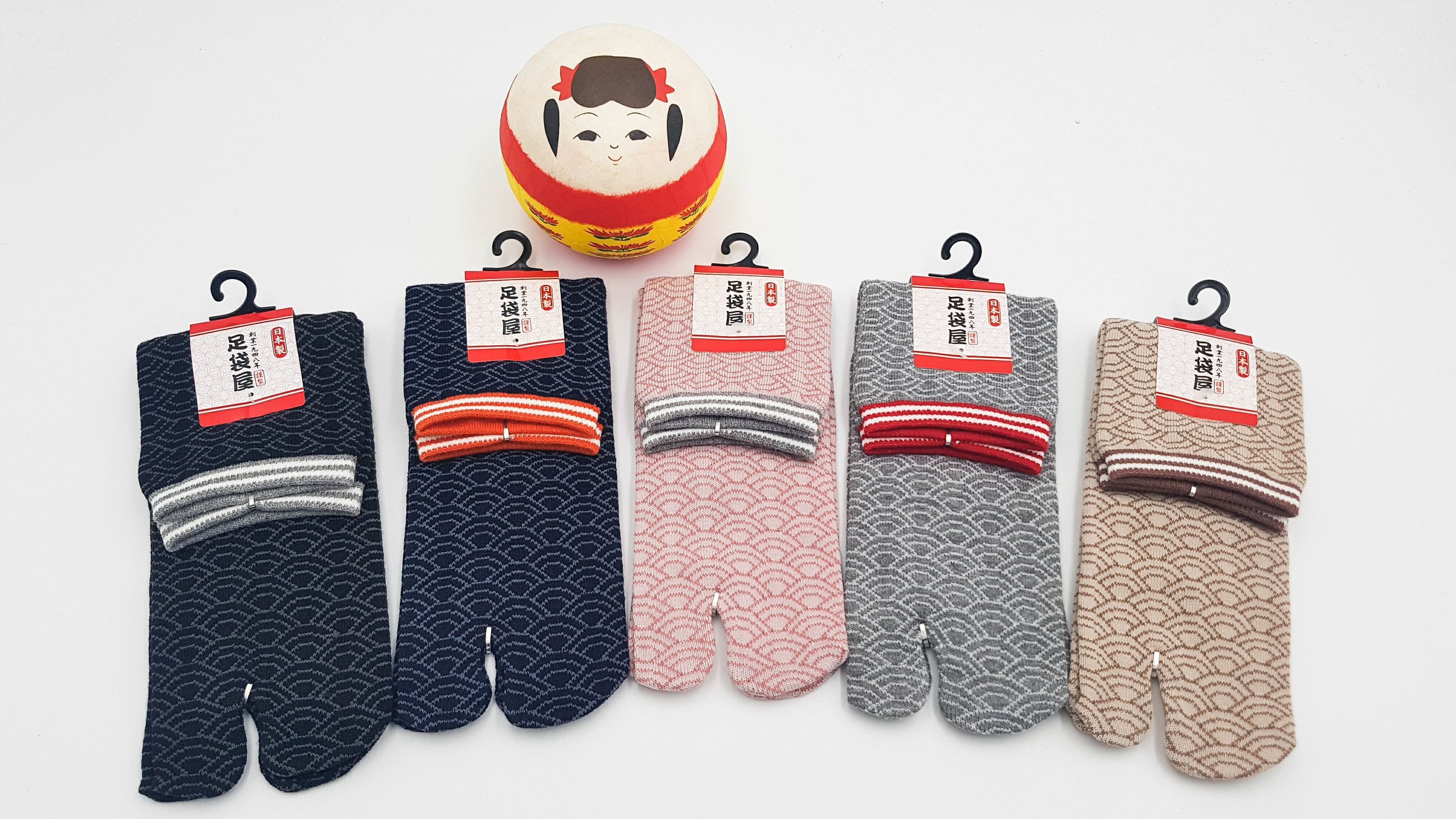 Tabi Japanische Socken aus Baumwolle und Wellenmuster Hergestellt in Japan Größe Fr 34 - 40