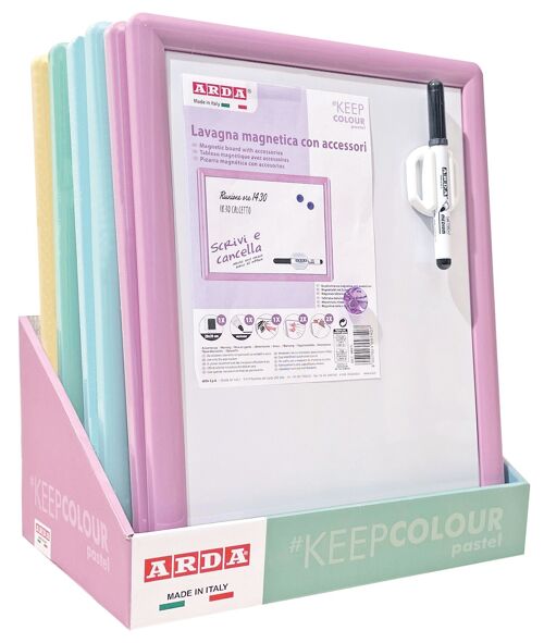 KEEP COLOUR PASTEL - Lavagna magnetica cm. 29 x 39 con accessori