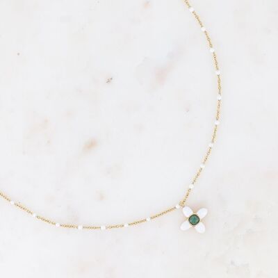 Collana - trifoglio smaltato e pietra naturale quadrata