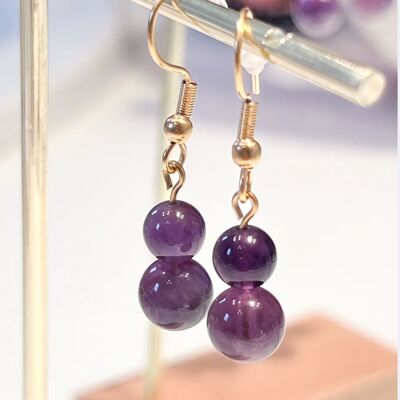 Pendientes de acero inoxidable con amatista y oro – Elegancia y energía