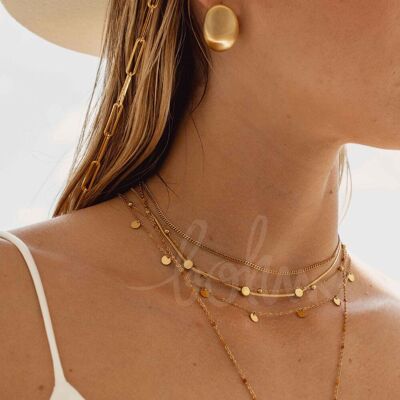 Collier Ivanne - 2 rangs, chaînes avec boules et pampilles rondes plates