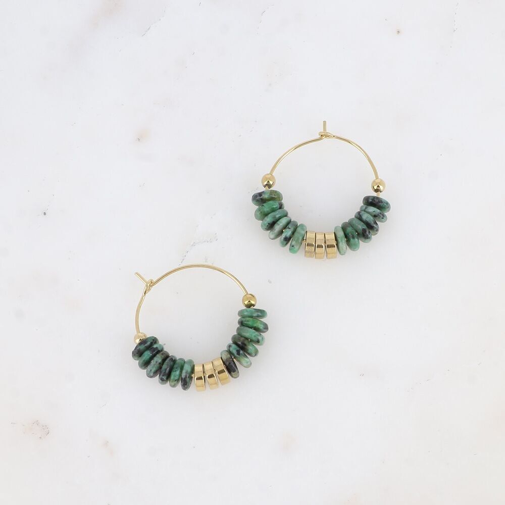 Kreolen - Natursteinscheiben und 25x25mm Perlen