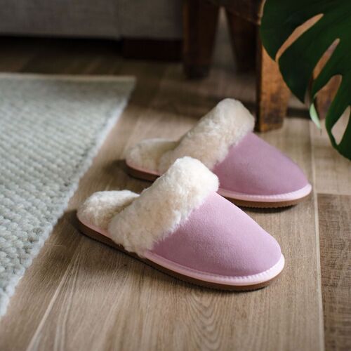 Deluxe Ladies 'Daisy' Sheepskin Slipper Mule - Rose