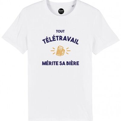 Men's Tshirt - Telework deserves its beer - White