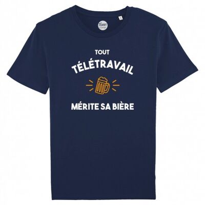 Camiseta para hombre - El teletrabajo merece su cerveza - Azul marino