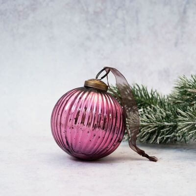 3" Mulberry Glass Ribbed Ball Decoration