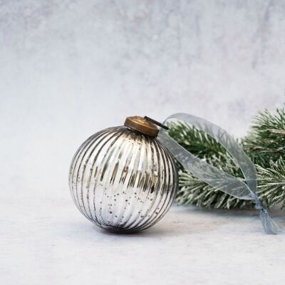 3" Slate Glass Ribbed Ball Decoration