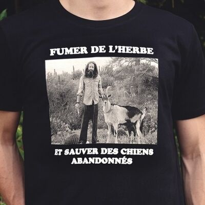 T-Shirt Homme - Fumer de l'herbe et sauver les chiens  - Noir