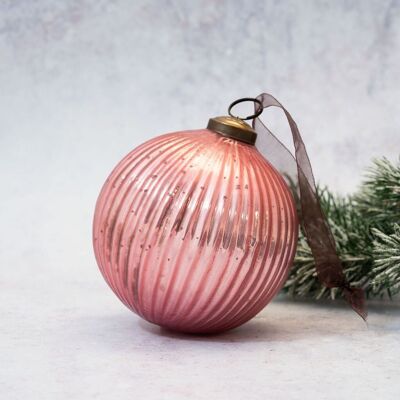 Bola decorativa de vidrio acanalado de color malva de 4"