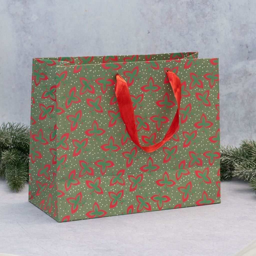 Borsa regalo a tre foglie verde - grande