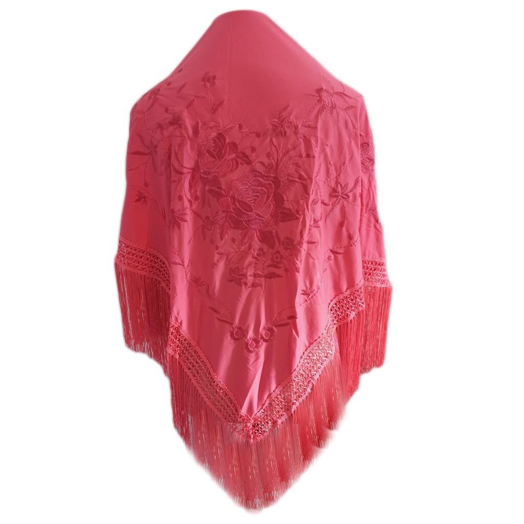 Grande scialle flamenco ricamato corallo floreale corallo ricamato (160 x 85 cm)