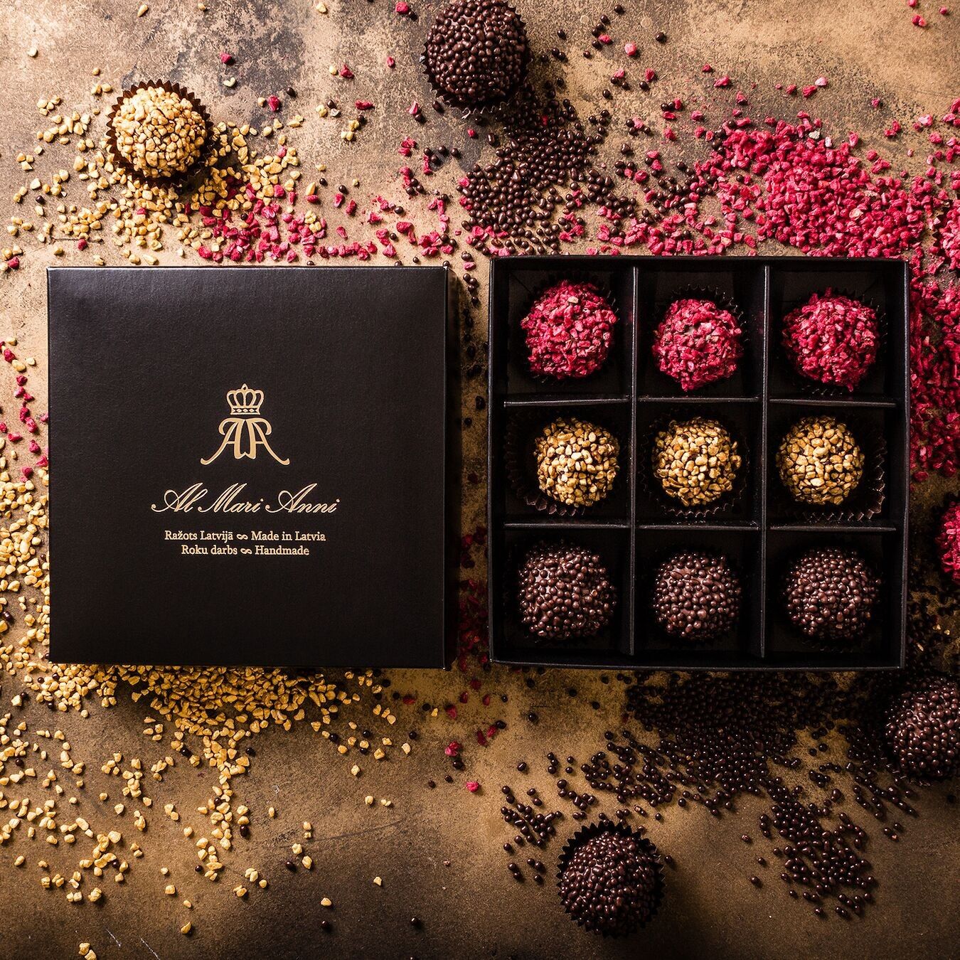 Al Mari Anni Truffle Set: Pistachio, Raspberry, Toffee