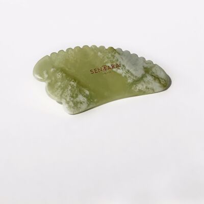 Cuerno de dientes de jade verde Gua Sha - Herramienta de masaje