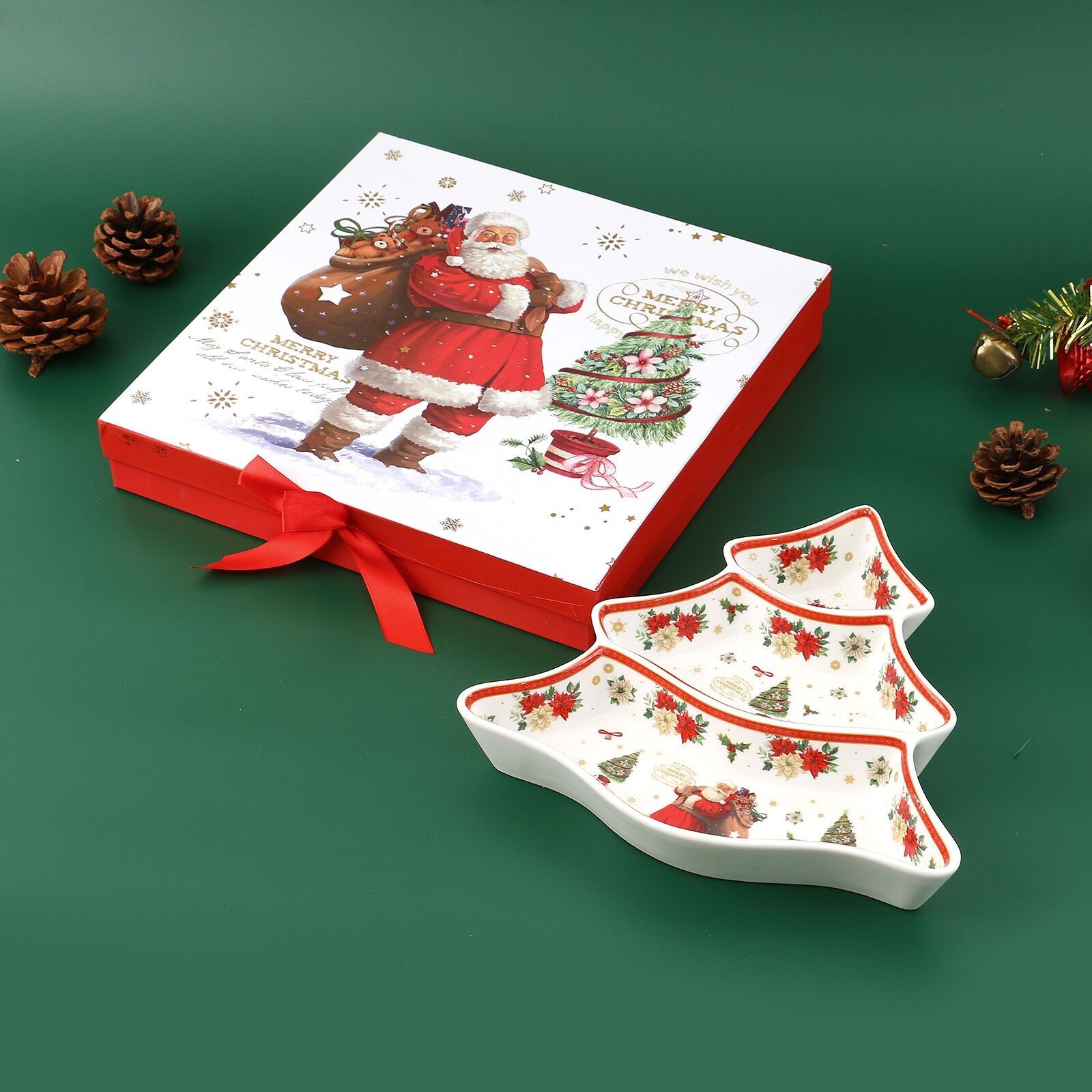 Weihnachtsteller aus Keramik Baum mit Weihnachtsmann Größe: 24x24cm LM-866A