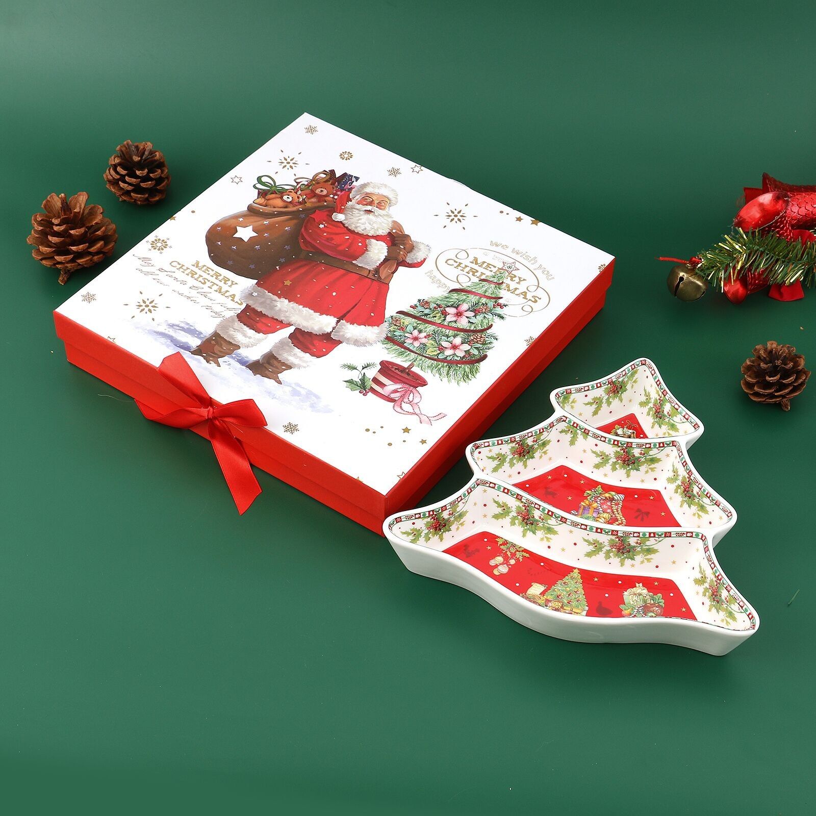 Weihnachtsteller aus Keramik Baum mit Weihnachtsmann Größe: 24x24cm LM-866B