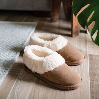 Botín tipo pantufla de lana de cordero de lujo para mujer 'Alice' - Castaño