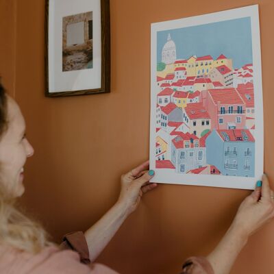 Impression d'art de voyage sur les toits de Lisbonne