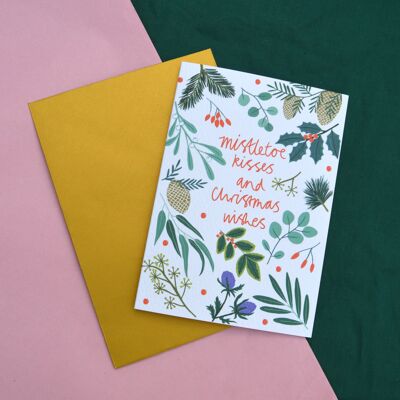 Carte de vœux de Noël et de bisous au gui