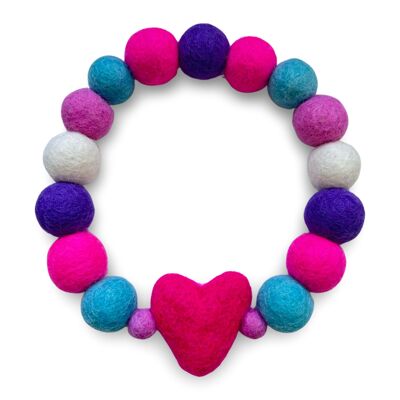 Collare per cani con pom pom - Cuore con rosa, viola e blu