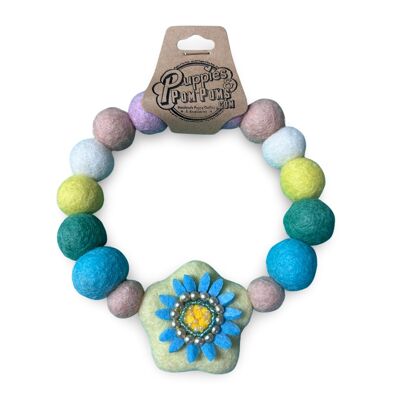 Fiore blu primaverile - Collare per cani Pom Pom personalizzato