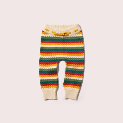 Joggers lavorati a maglia con vita annodata a righe arcobaleno a nido d'ape
