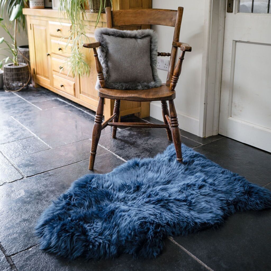 Navy Single Sheepskin Rug 90-100cm