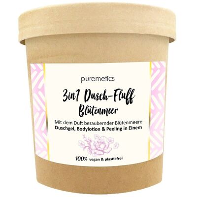 3-in-1 shower fluff with sugar scrub "Sea of Flowers"