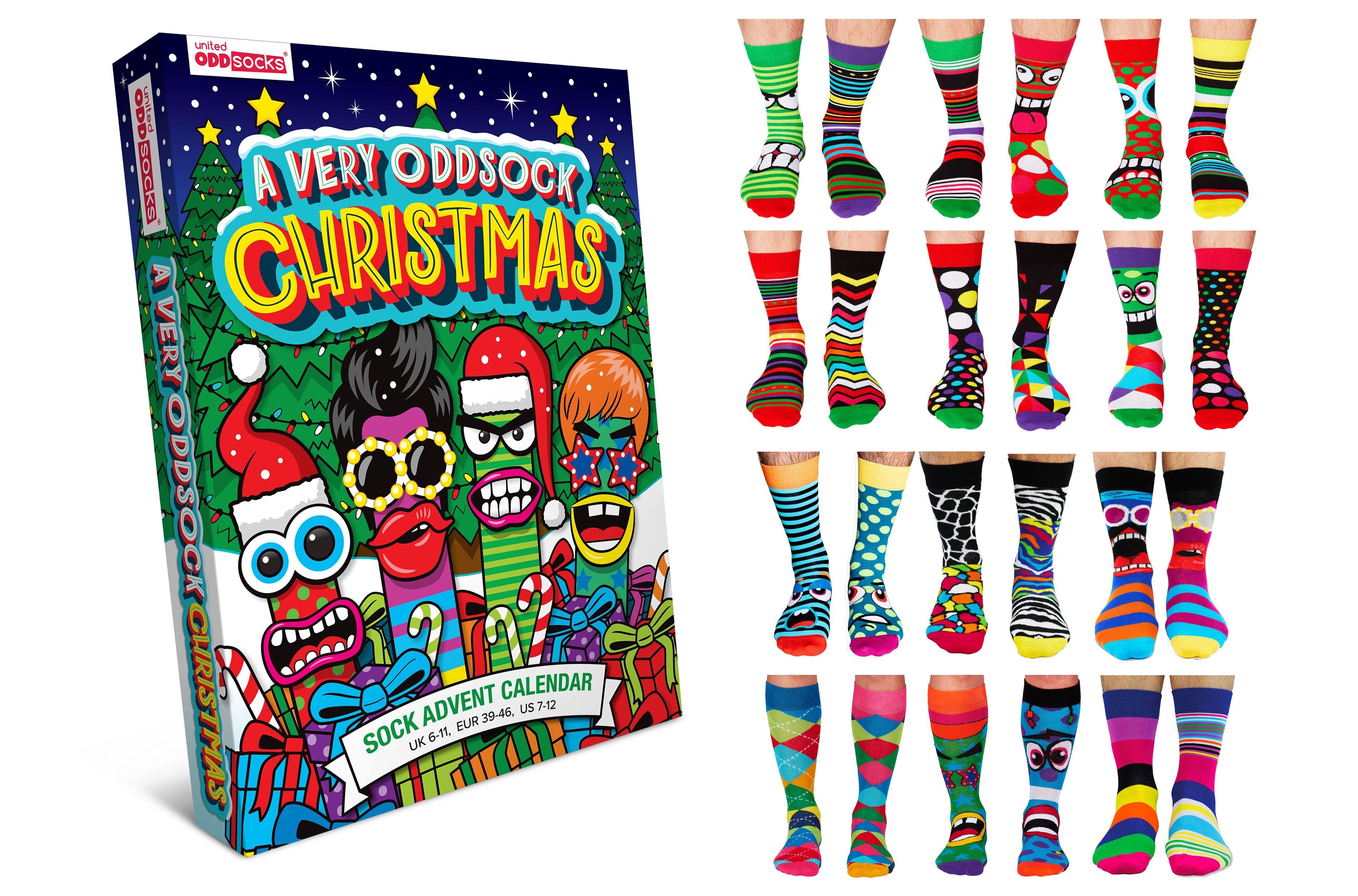 24-Tage-Weihnachts-Adventskalender für Herren | United Oddsocks UK 6–11, EUR 39–46, US 6.5-11.5