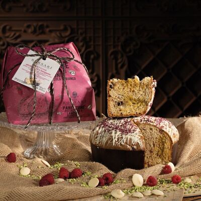 Panettone crème de pistaches/framboises semi-confites