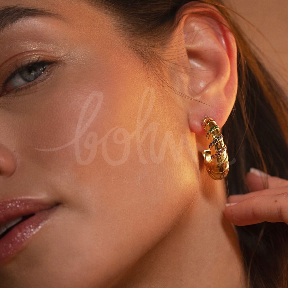 Ysalis Creoles - Twisted effect ring in stainless steel and crystals