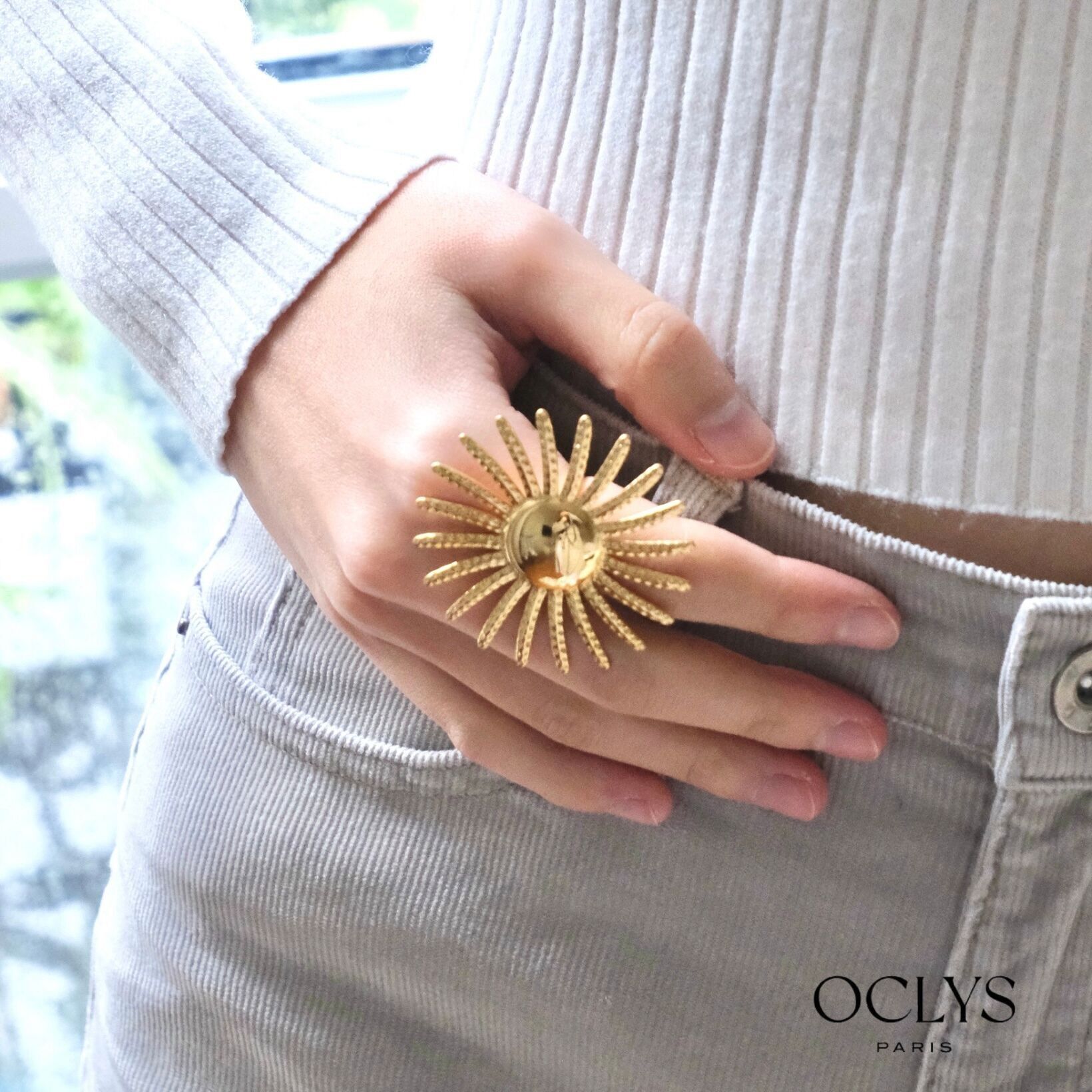 Bague soleil doré en acier inoxydable Sally