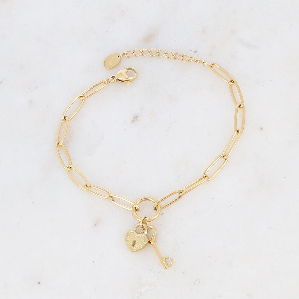 Rosia-Armband – Vorhängeschloss aus Edelstahl und Schlüsselherzanhänger