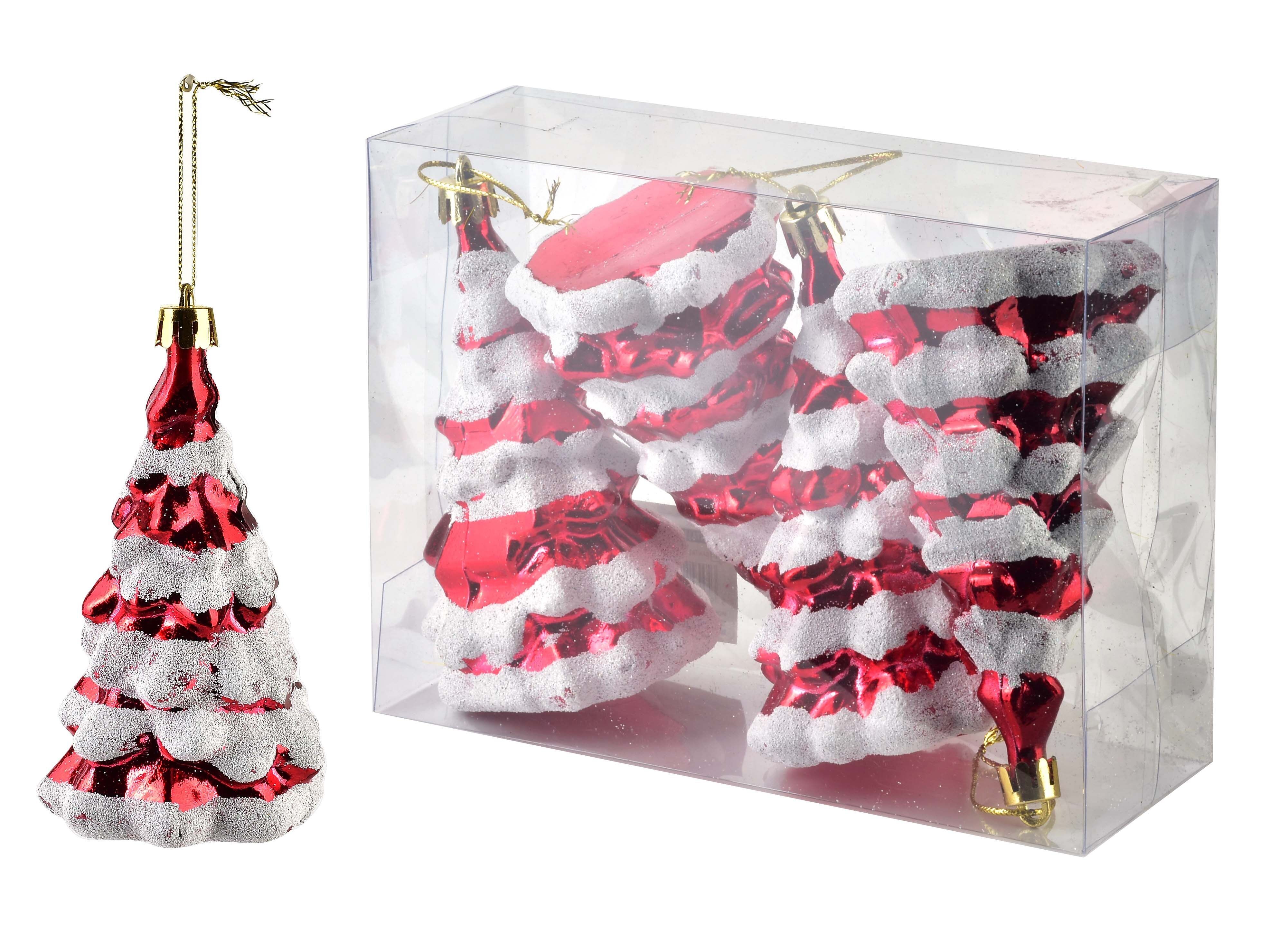 SANTA LILA Juego de 4 bolas 6.5 x 5.Árboles de Navidad rojos y blancos de 5x11