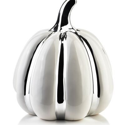 Figura de calabaza MAVE, blanca y plateada, 18 x 18 x 20 cm (otoño/invierno)