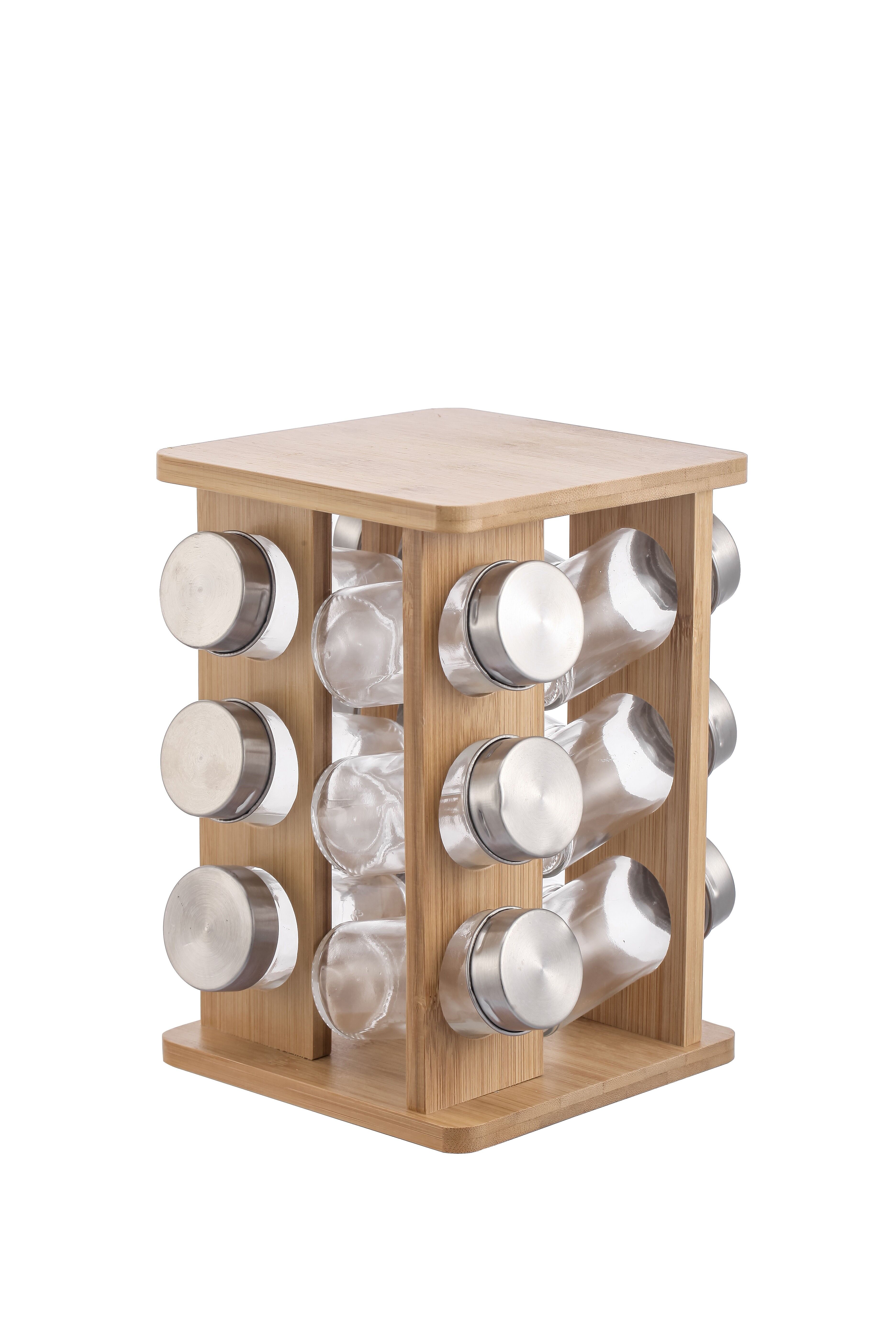 MODERNE KÜCHE Set mit 12 Gewürzgläsern 15x15x23.5cm auf einem Ständer