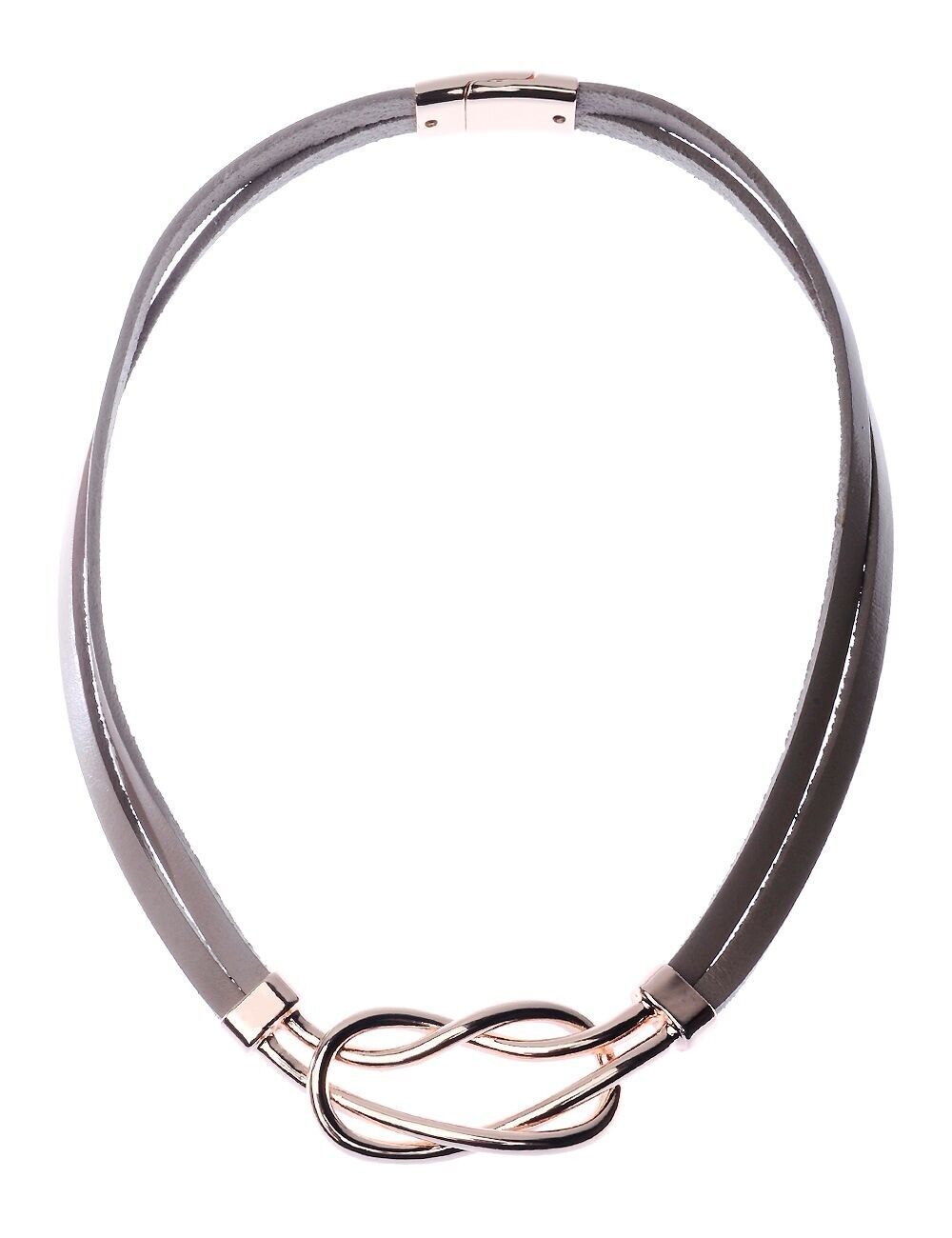 Dual Strand Leather Necklace With Metallic Knot