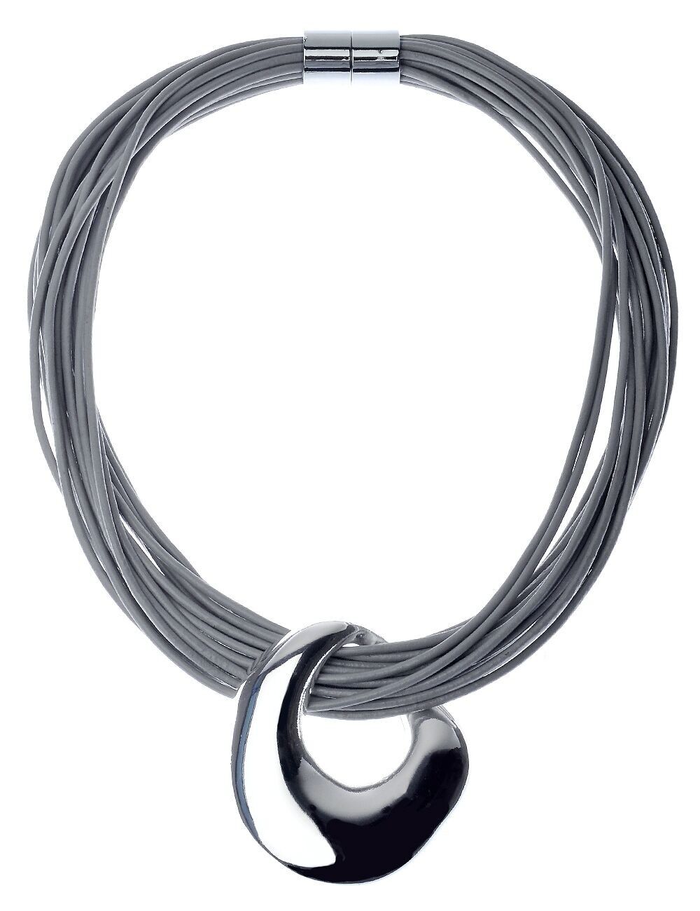 Collana multifilo in pelle Urban Chic con grande ciondolo a forma di ciambella