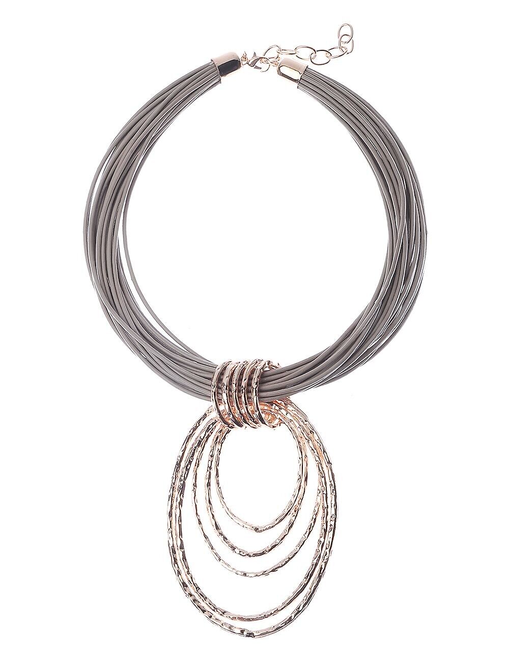 Collana in pelle multifilo Urban Luxe con anelli ovali graduati