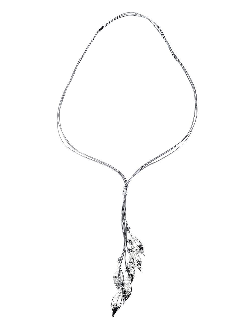 Urban Chic Multi Strand Grey Leather Necklace With Silver Leaf Accents