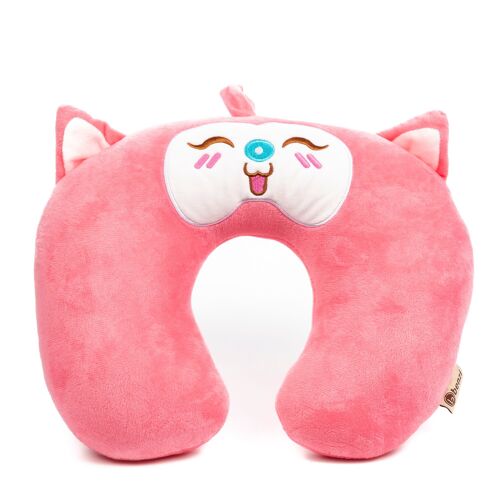 Almohada de viaje cojín cervical infantil. Extra suave, relleno interior confortable. Diseño pantera rosa.