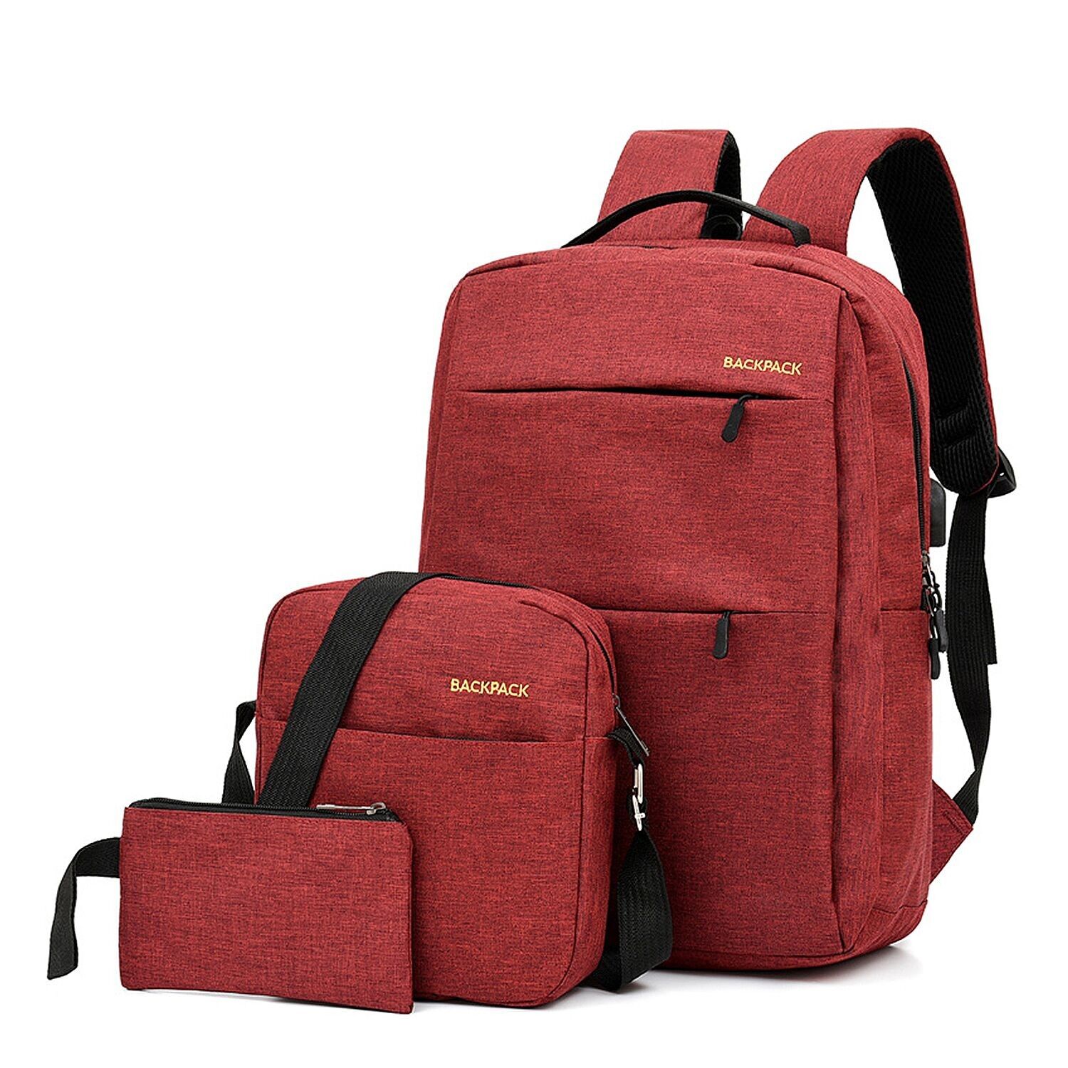 Ensemble sac à dos multi-compartiments, support ordinateur 15,6" + sac bandoulière + trousse de toilette. Couche étanche, prise USB.
