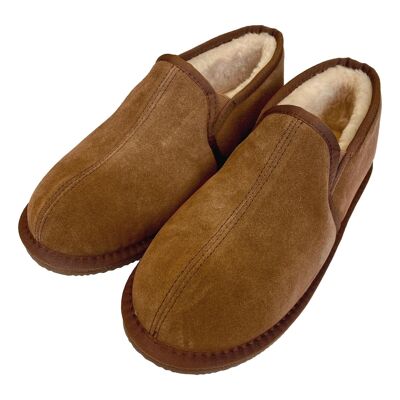 Pantuflas Deluxe para hombre 'Elliot' de lana de cordero con suela dura - Castaño