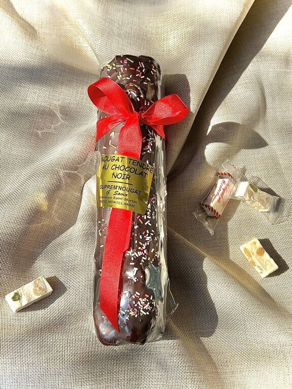 Tronchetto natalizio di torrone morbido ricoperto di cioccolato - 250g