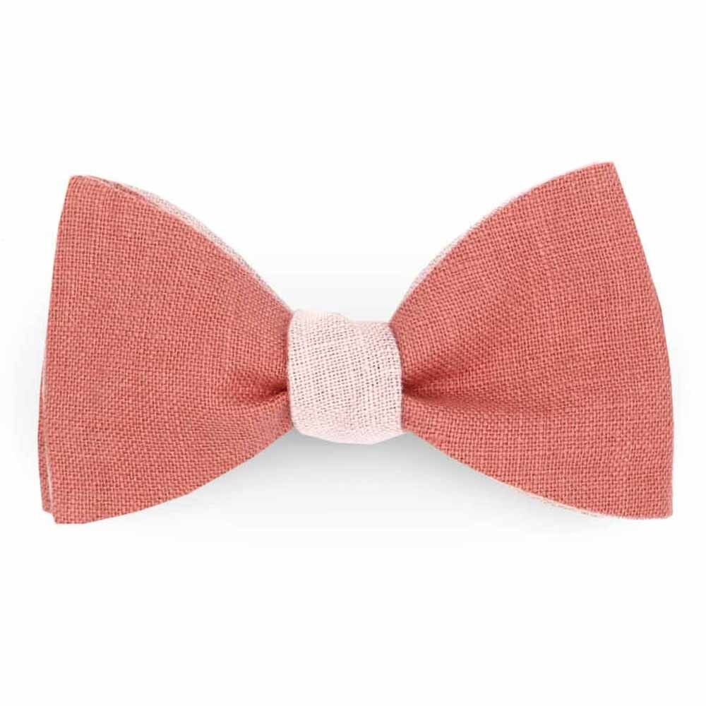 Zweifarbige Fliege aus altrosa und puderrosa Leinen