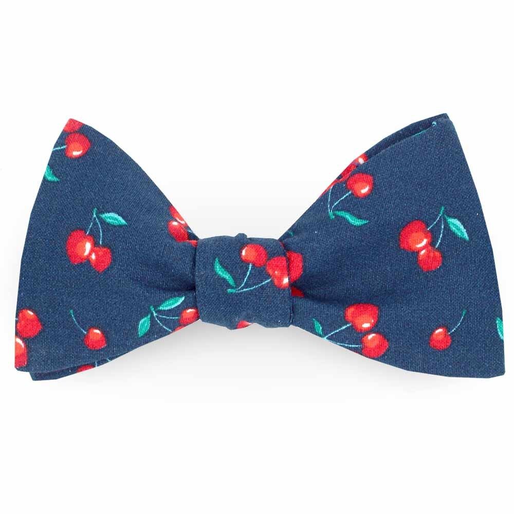 Papillon floreale blu navy con ciliegie mon cherry